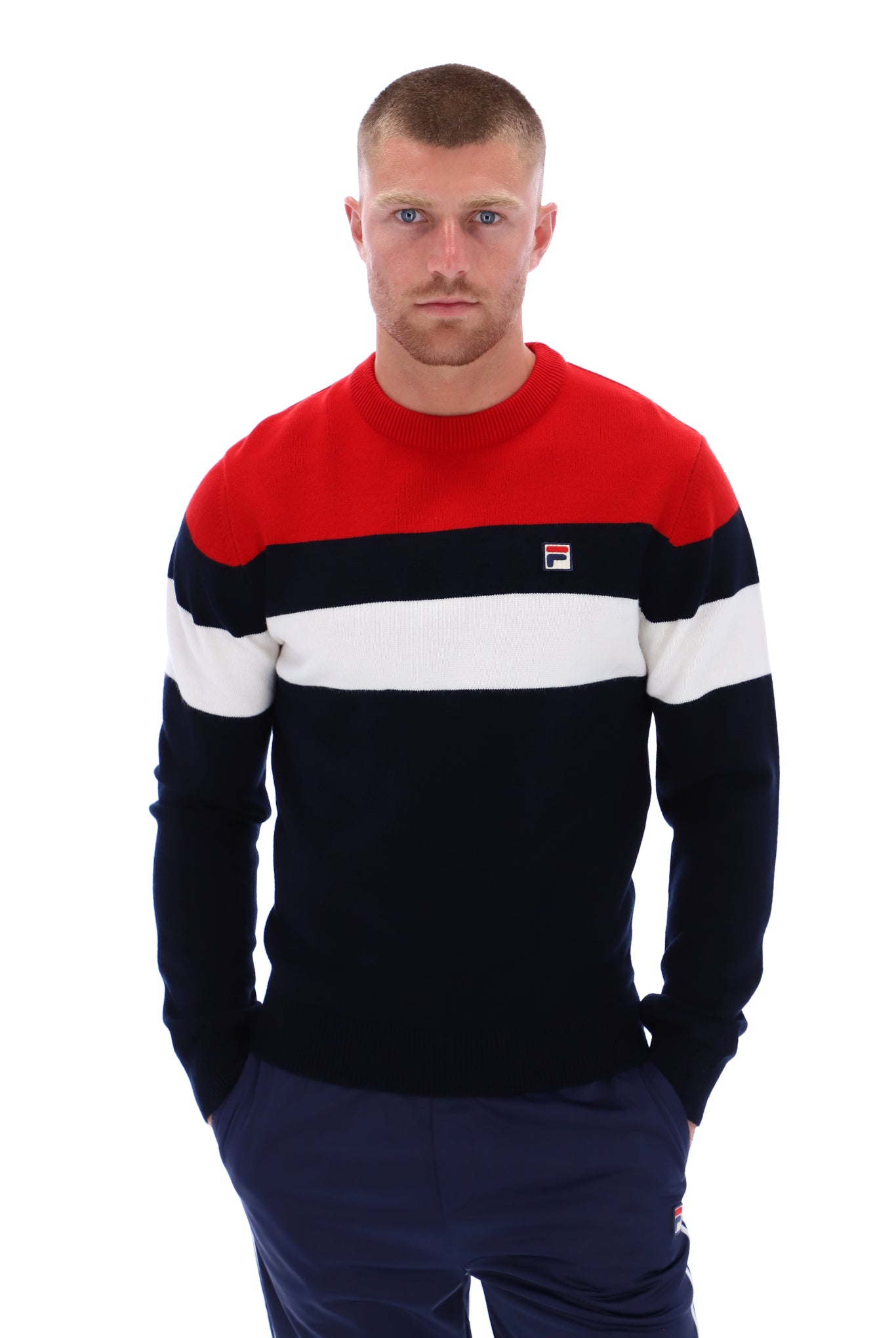 Abner Knitted Colour Blocked Crew - L