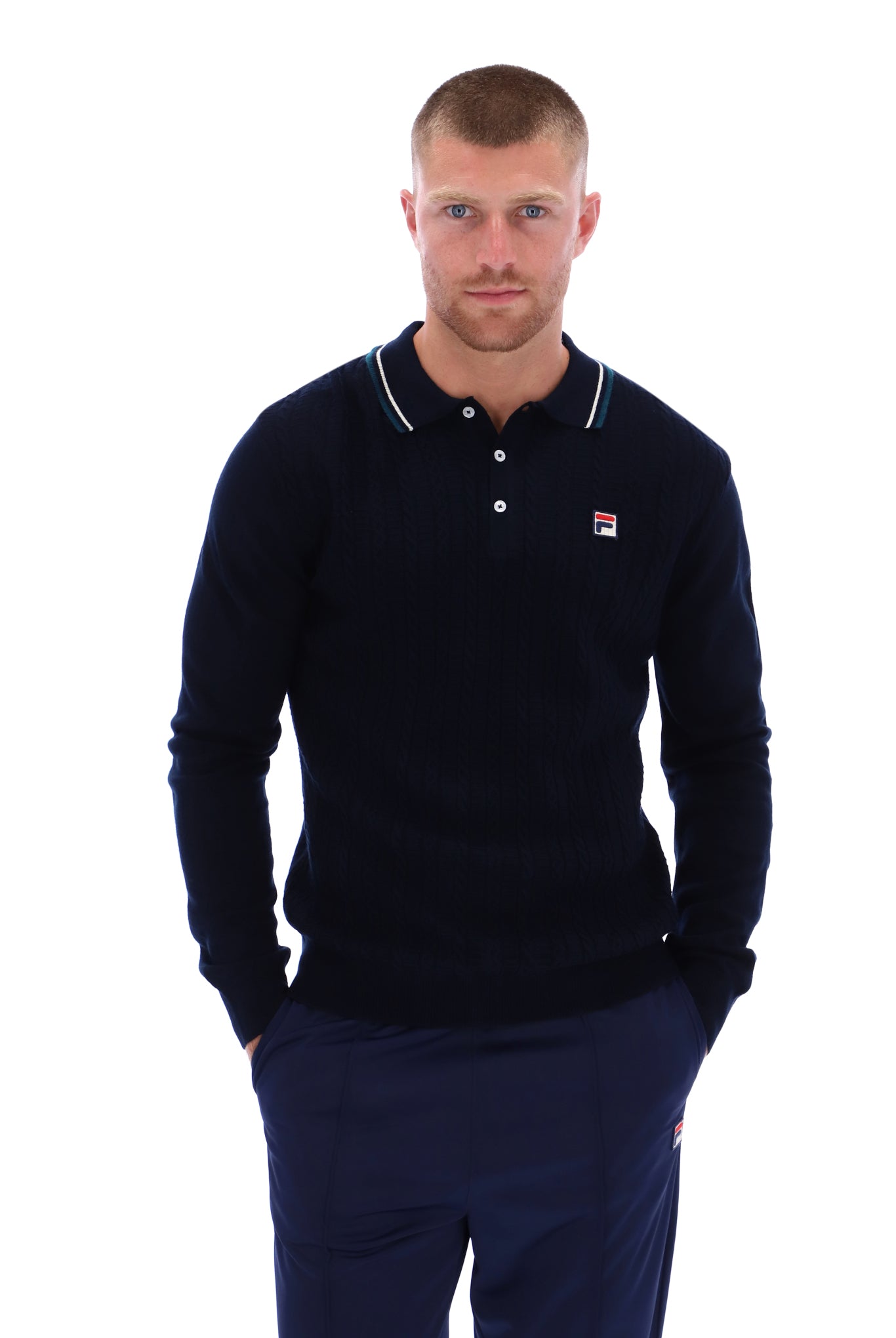 Platon Cable Knit Polo - L