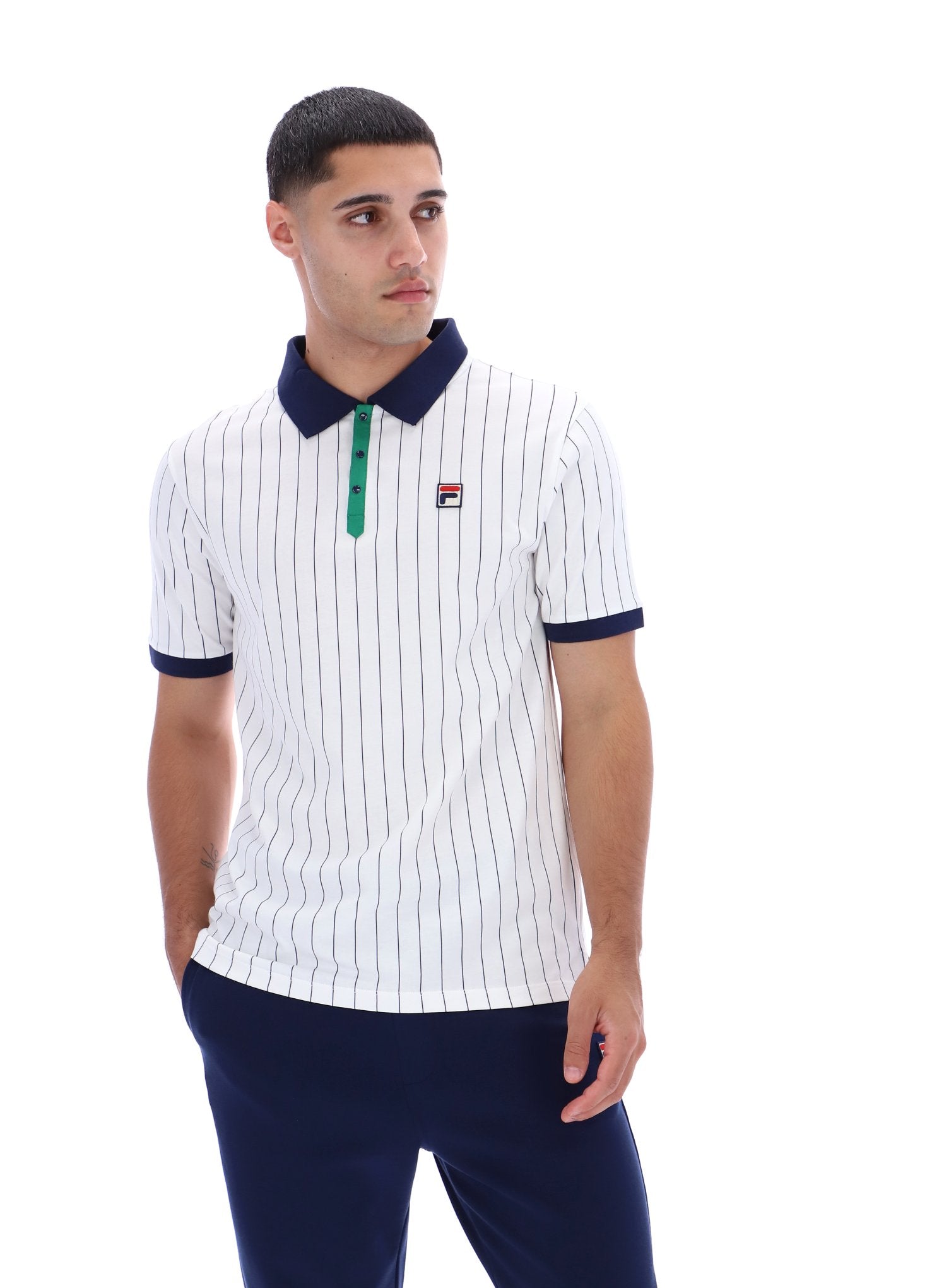 White BB1 Classic Vintage Striped Polo - L