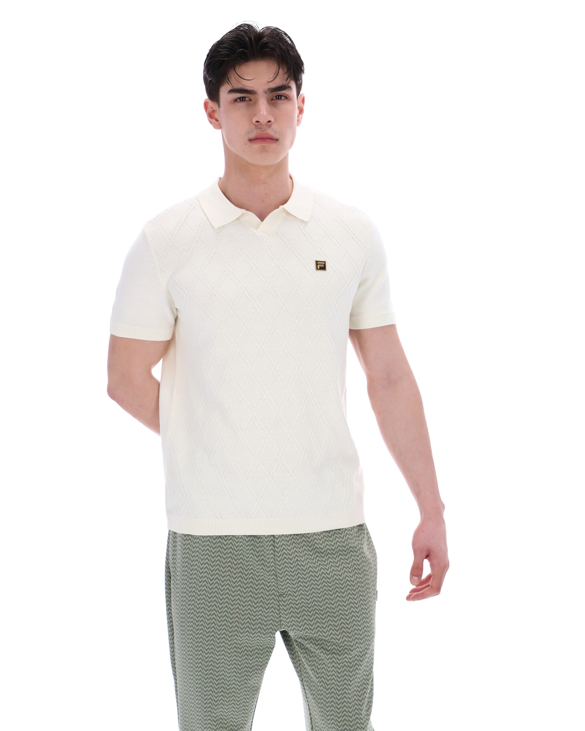 Coconut Milk Denny Diamond Knit Open Collar Polo - L