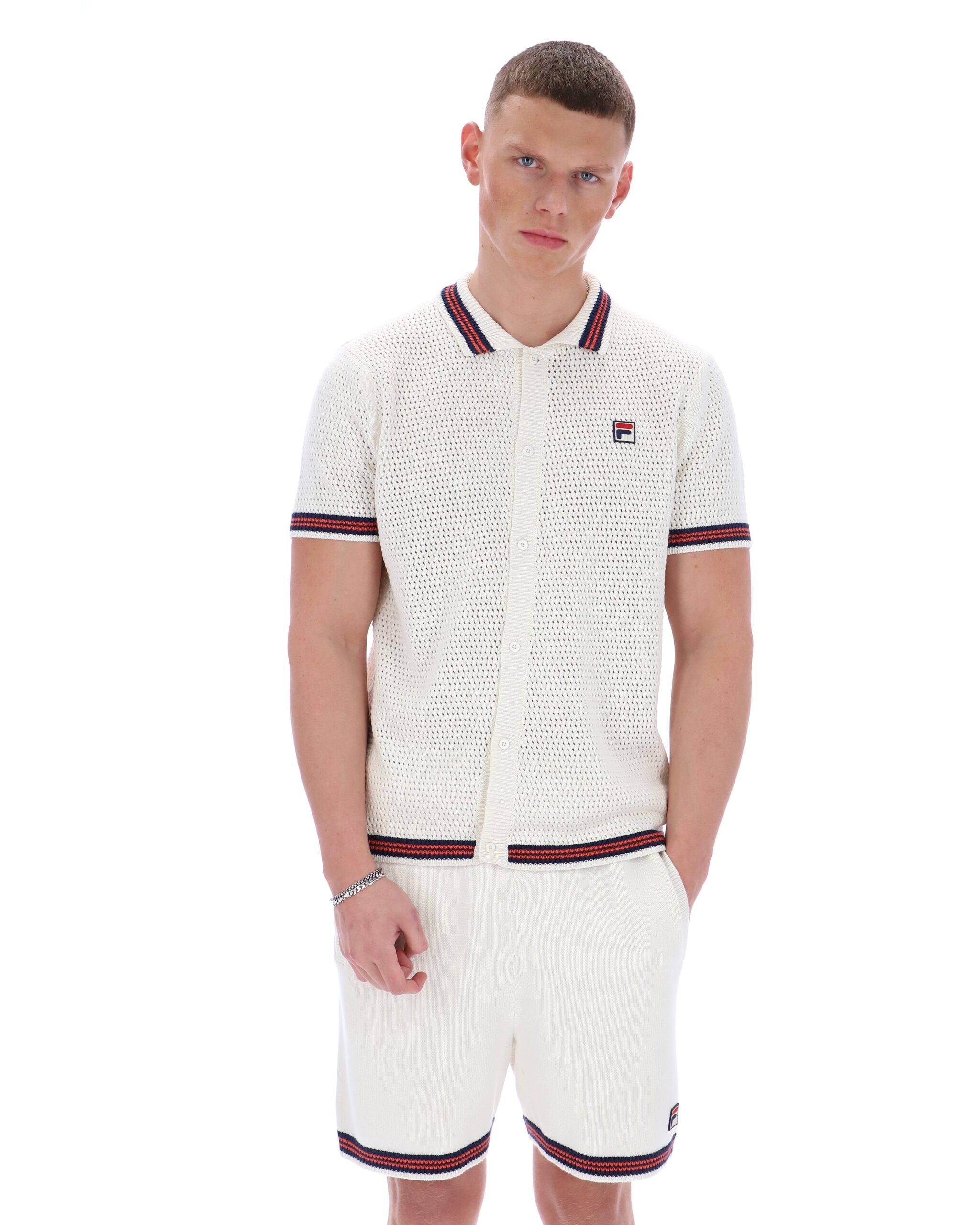 Gardenia Domenico Crochet Knitted Shirt with Contrast Tipping - XS