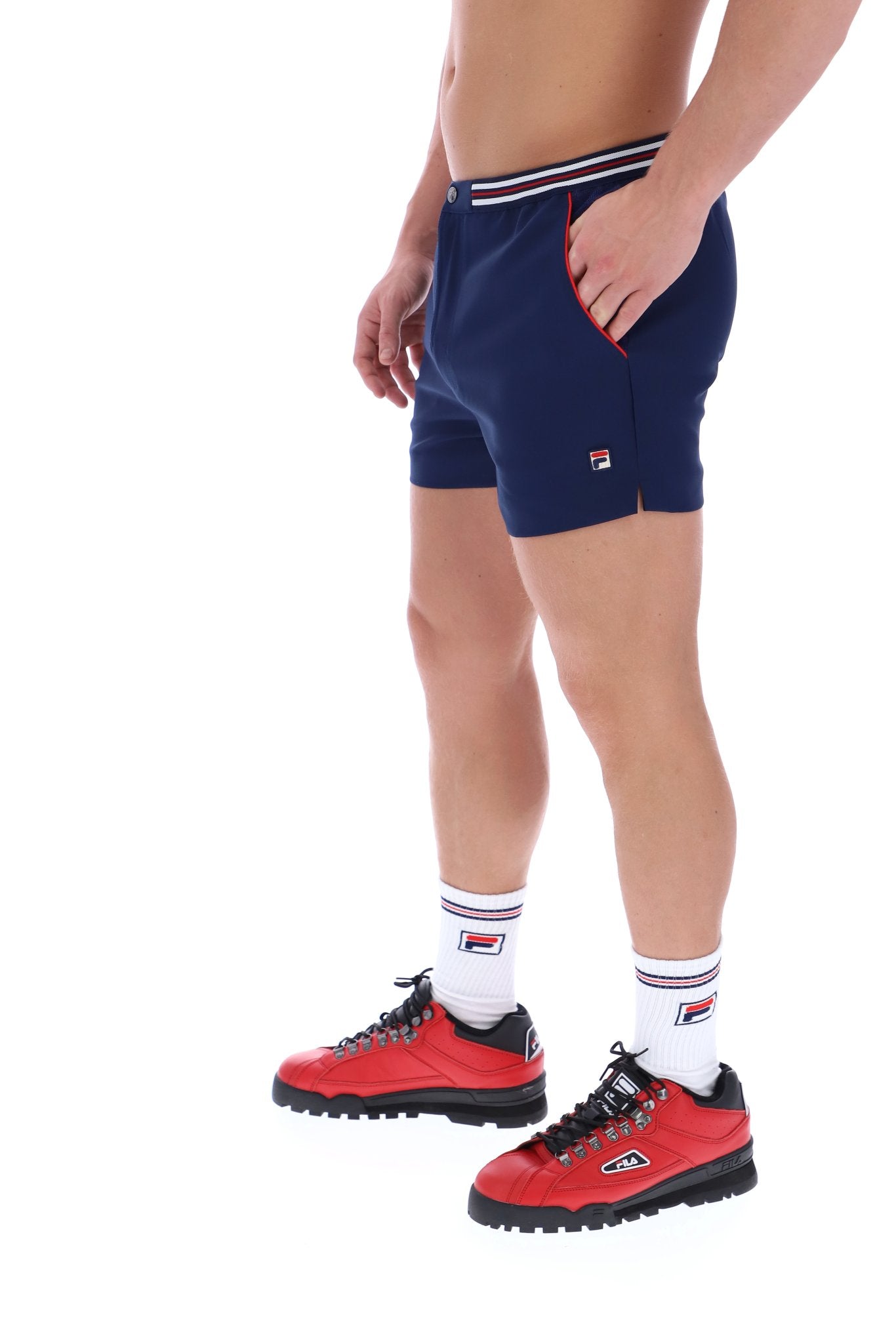 Fila Navy High Tide Terry Pocket Stripe Shorts - L