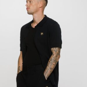 Black Walter Open Knit Pointelle Panel Polo – XS