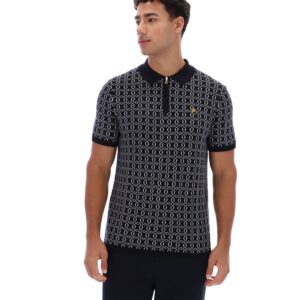 Black Jackson Jacquard Knit Zip Polo Shirt – 4XL
