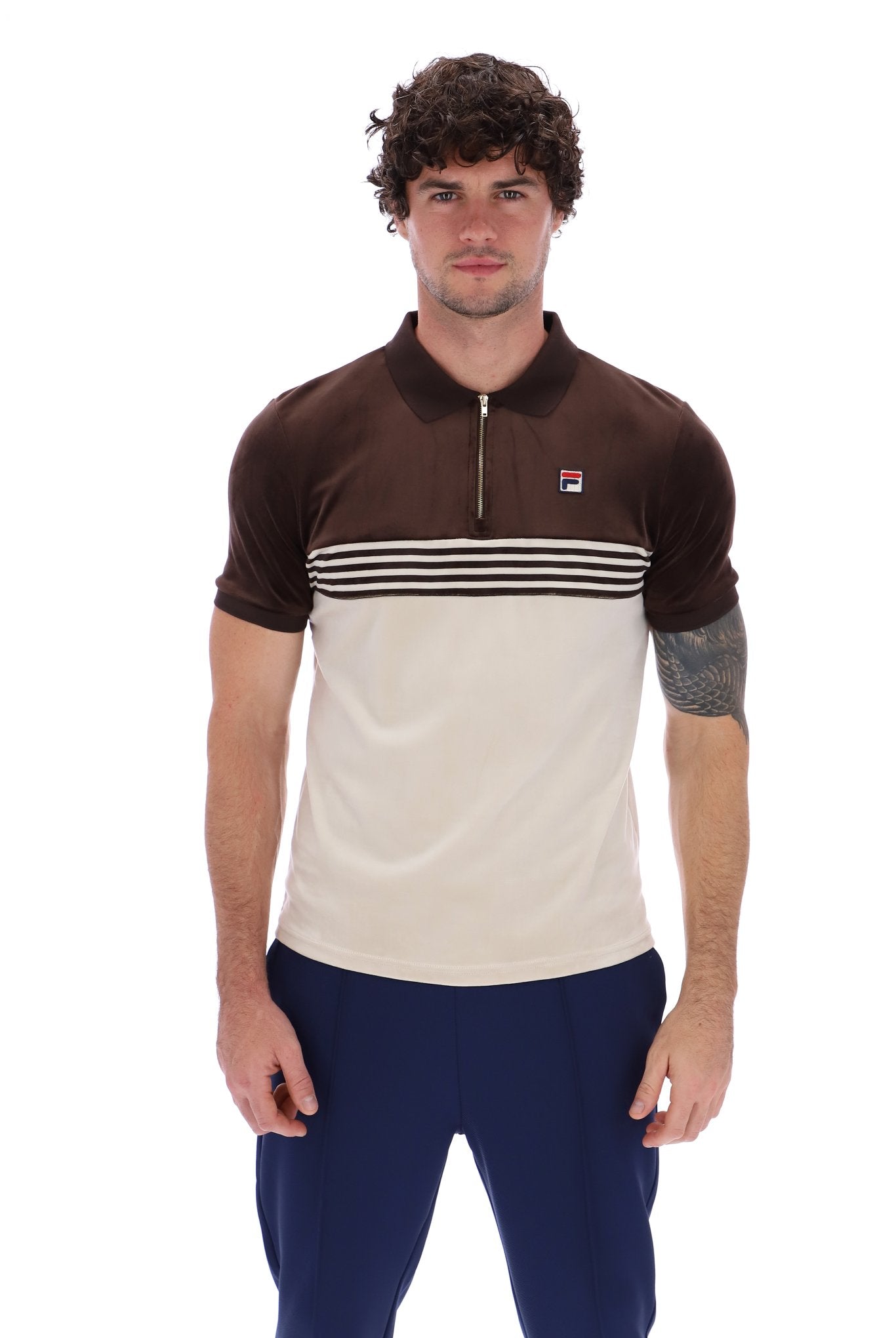 Lennox Stripe Velour Polo - L