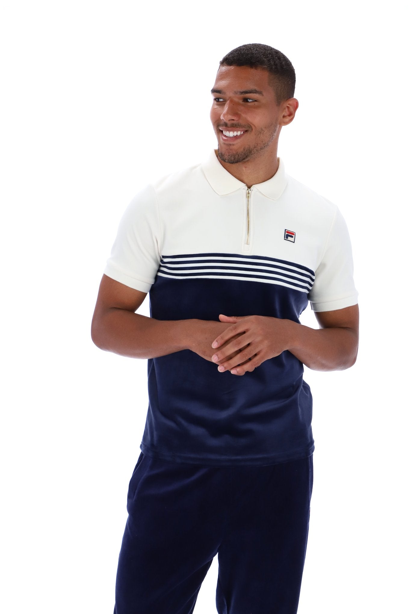 Lennox Stripe Velour Polo - L