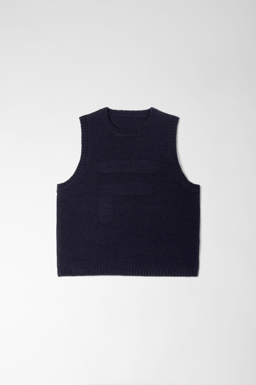 Midnight Blue Cropped Knit Vest - XL