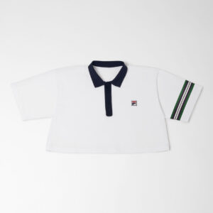 Off White Cropped Flared Polo With Contrast Collar – S