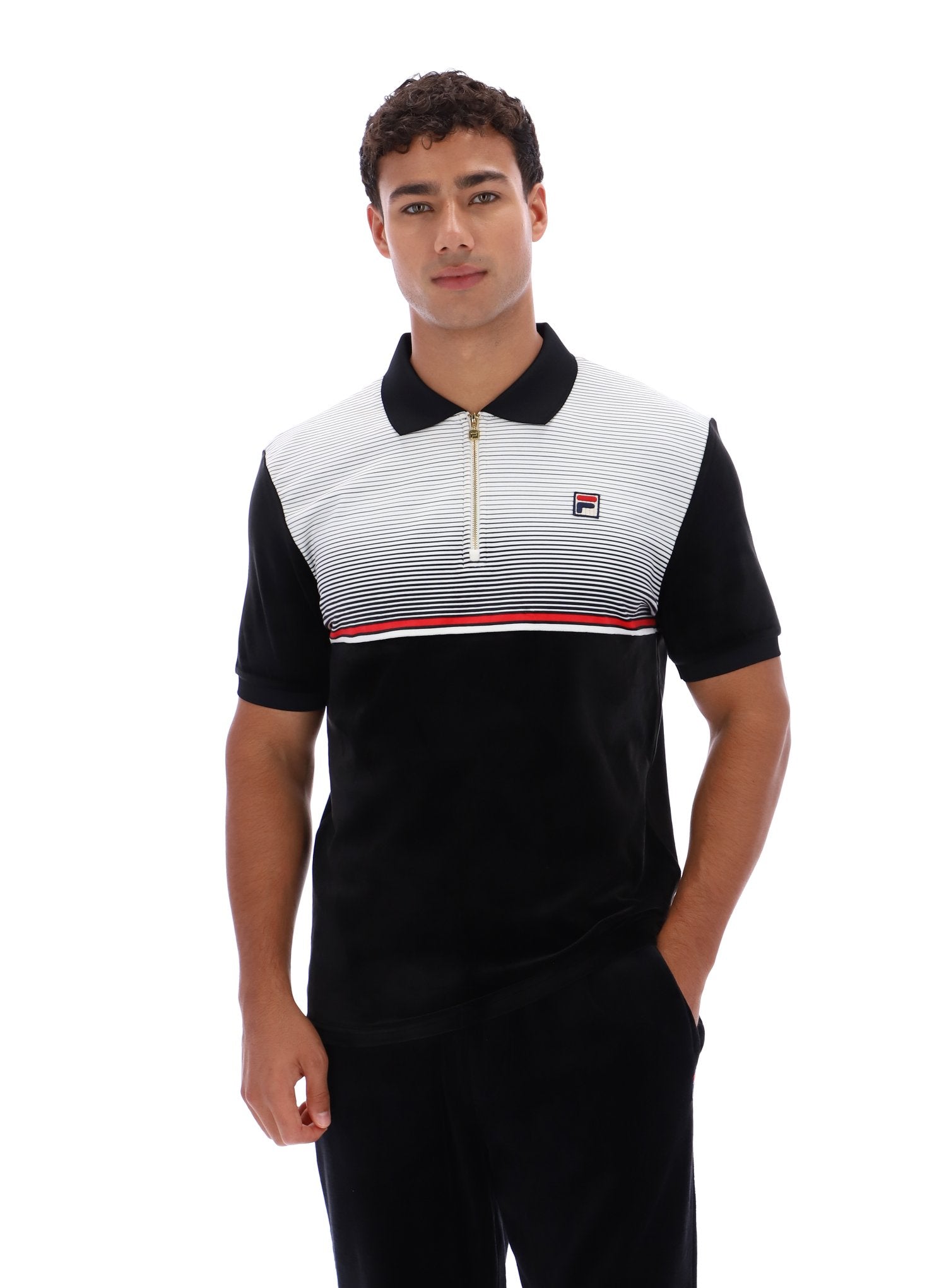 Black Paco Zip Up Velour Polo - L