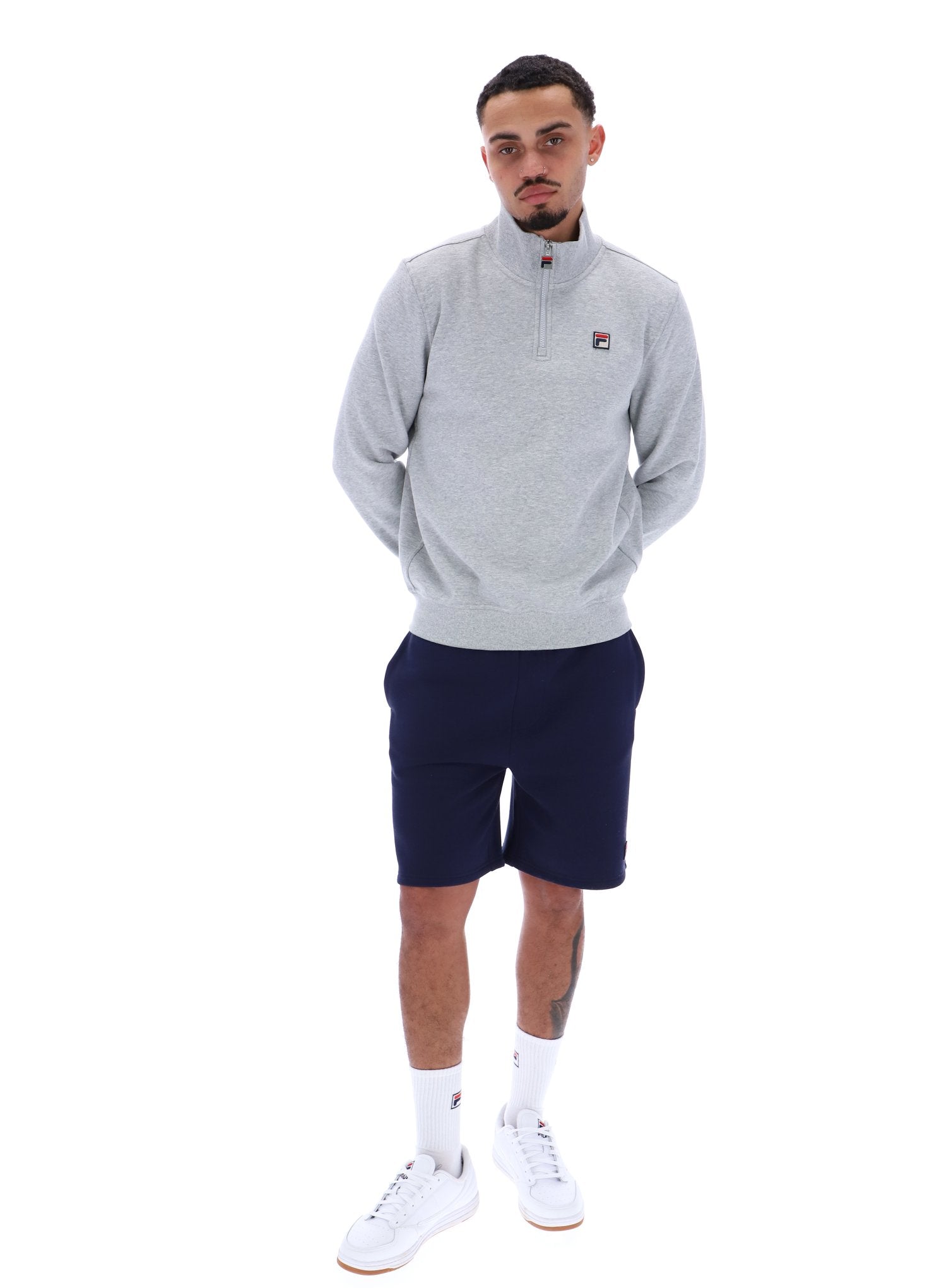 Grey Marl Ramy F-Box 1/4 Zip With Yarn Dye Cuff - M