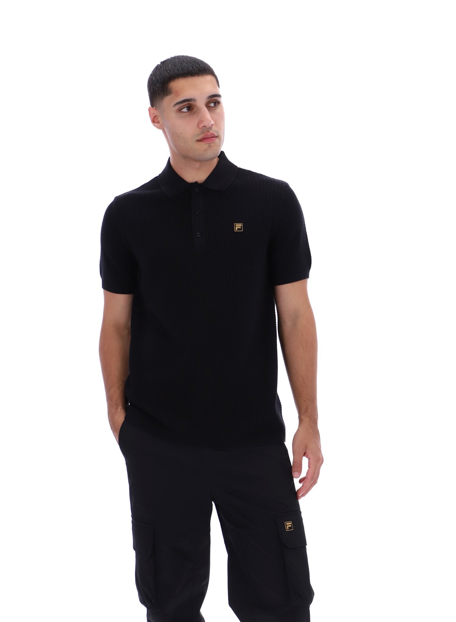 Black Sander Textured Knit Polo Shirt - 3XL