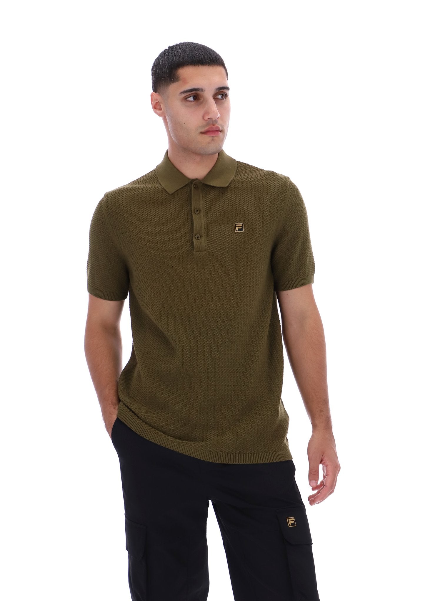 Dark Olive Sander Textured Knit Polo Shirt - 3XL