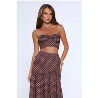 Icon Darling Strapless Polka Dot Crop Top Brown