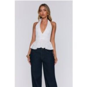 Quiet Glow Halter Embroidered Top White