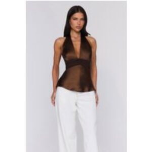 Too Styled Halter Satin Top Brown