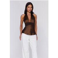 Too Styled Halter Satin Top Brown