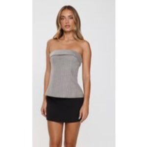 Soft Feminine Tailored Strapless Top Grey Pinstripe