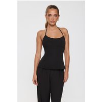 Modern Preppy Tailored Halter Top Black
