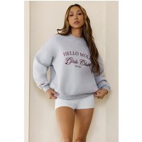 BASE Girls Club Graphic Round Neck Sweatshirt Grey Marle