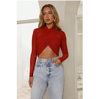 Twist Of Luxe Mesh Long Sleeve Bodysuit Red