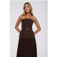 Crisp Lines Strapless Top Brown