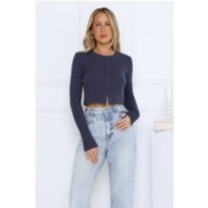 Knit Statement Cable Cropped Cardigan Navy