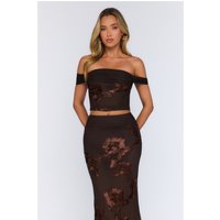Flirt With Fashion Mesh Off Shoulder Top Brown