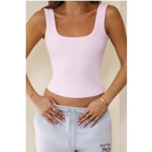 BASE Luxe Rib Thick Strap Tank Top Pink