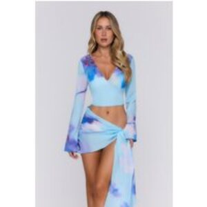 Wave Kiss Sheer Long Sleeve Top Blue