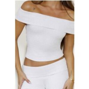 BASE Luxe Rib Off Shoulder Top Grey Marle