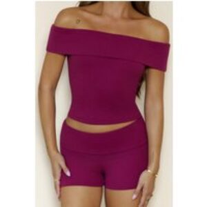 BASE Luxe Rib Off Shoulder Top Berry