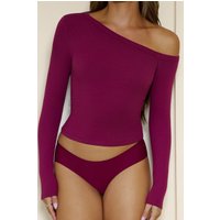 BASE Luxe Rib Off Shoulder Long Sleeve Top Berry