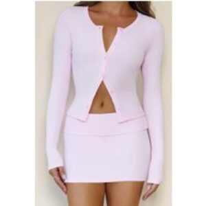 BASE Luxe Rib Button Front Long Sleeve Top Pink