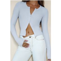 BASE Luxe Rib Button Front Long Sleeve Top Blue