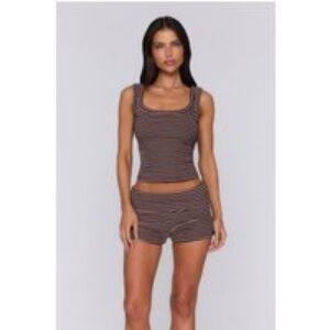 BASE Luxe Rib Thick Strap Tank Top Brown Pink Stripe