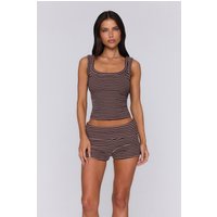 BASE Luxe Rib Thick Strap Tank Top Brown Pink Stripe