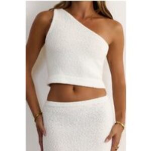 Sunlit Statements Knit One Shoulder Crop Top Cream