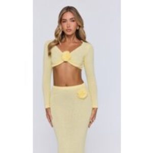 Sun Rose Knit Long Sleeve Crop Top Yellow