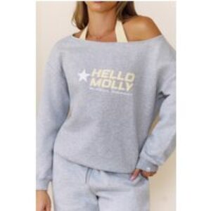 BASE Fleece Off Shoulder Sweatshirt Grey Marle
