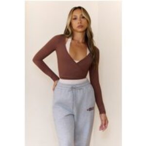 BASE Contour Ballerina Wrap Long Sleeve Crop Top Chocolate