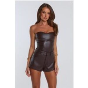 Your Temptation Faux Leather Strapless Top Chocolate
