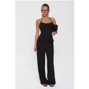 Linear Mood High Rise Straight Leg Tailored Pants Black