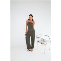 Linear Mood High Rise Straight Leg Tailored Pants Khaki