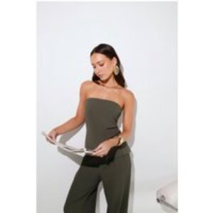 Core Cut Tailored Strapless Top Khaki
