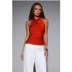 Style Theory Satin Halter Top Red