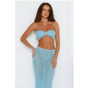Moonlit Shores Strapless Crochet Crop Top Aqua