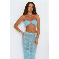 Moonlit Shores Strapless Crochet Crop Top Aqua