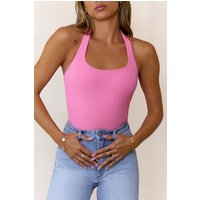 BASE Luxe Rib Simple Silhouette Halter Top Pink