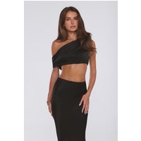 Indulgent Love Off Shoulder Satin Crop Top Black