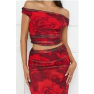 Spill The Goss Mesh Off Shoulder Crop Top Red